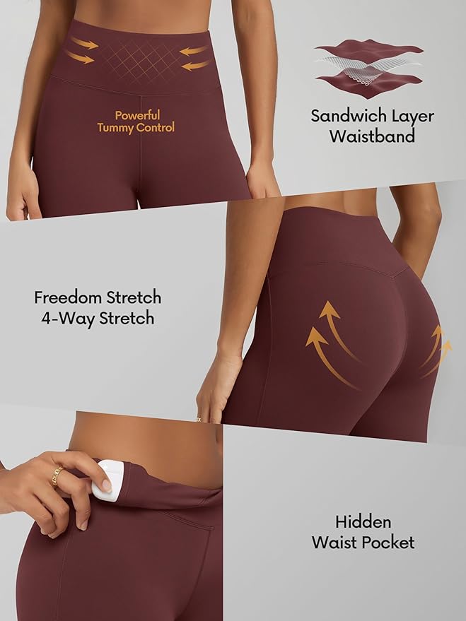 ODODOS Women's Powerful Tummy Control Flared Yoga Pants 2.0 High Waist Workout Bootcut Leggings with Inner Pocket- 29" / 31"