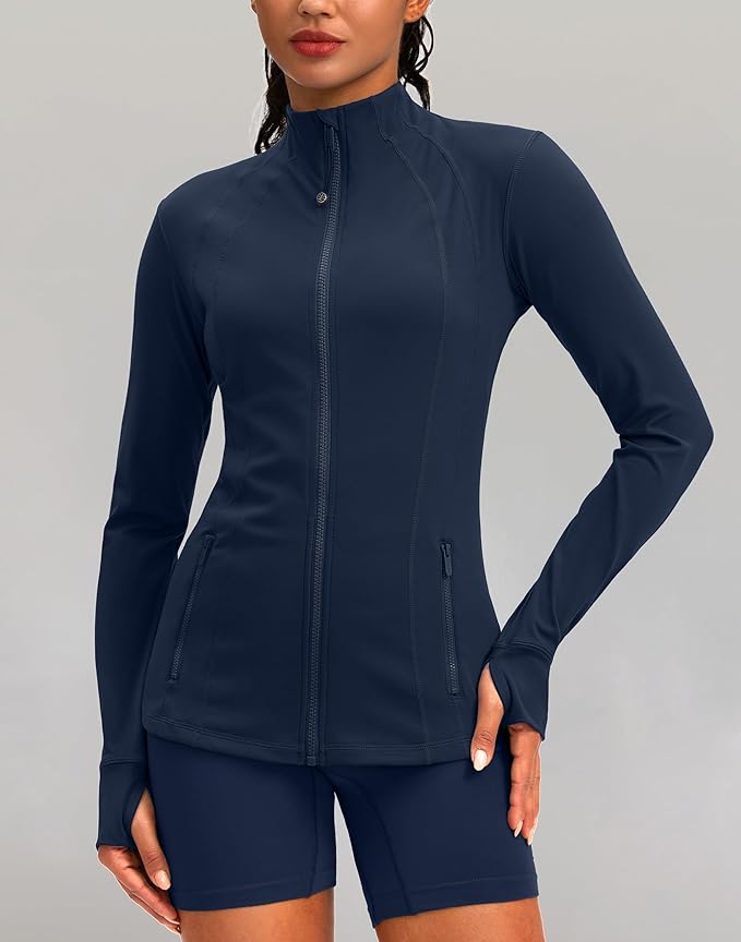 Women's Workout Jackets with 4 Pockets Zip Up Slim Fit Soft Fall Jacket for Yoga Running Athletic