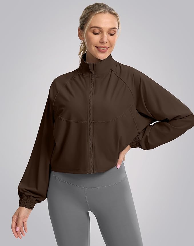 Soothfeel Women's Athletic workout Jacket Lightweight UPF 50+ Long Sleeve Sun Protection Shirts Zip Up Cropped Hiking Tops