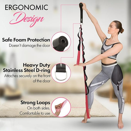 10-Loop Yoga Strap with Door Anchor – Stretch Strap for Flexibility, Deep Stretching, and Improved Balance – Perfect Yoga Accessory for All Fitness Levels