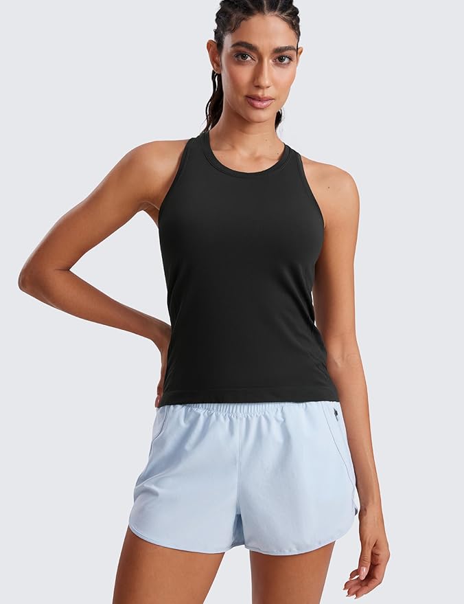 CRZ YOGA Seamless Workout Tank Tops for Women - Athletic Running Gym Sleeveless Shirts Crewneck Racerback Breathable