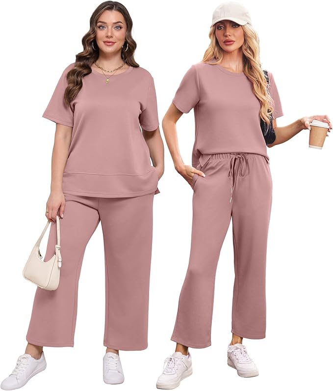 XIEERDUO Women's Side Slit Lounge Sets 2026 Fashion 2 Piece Travel Outfits Cozy Loungewear Wide Leg Tracksuits S-3XL