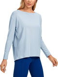 CRZ YOGA Pima Cotton Boat Neck Long Sleeve Shirts for Women - Workout Athletic Yoga Casual Tops Loose Fit Fall T-Shirts