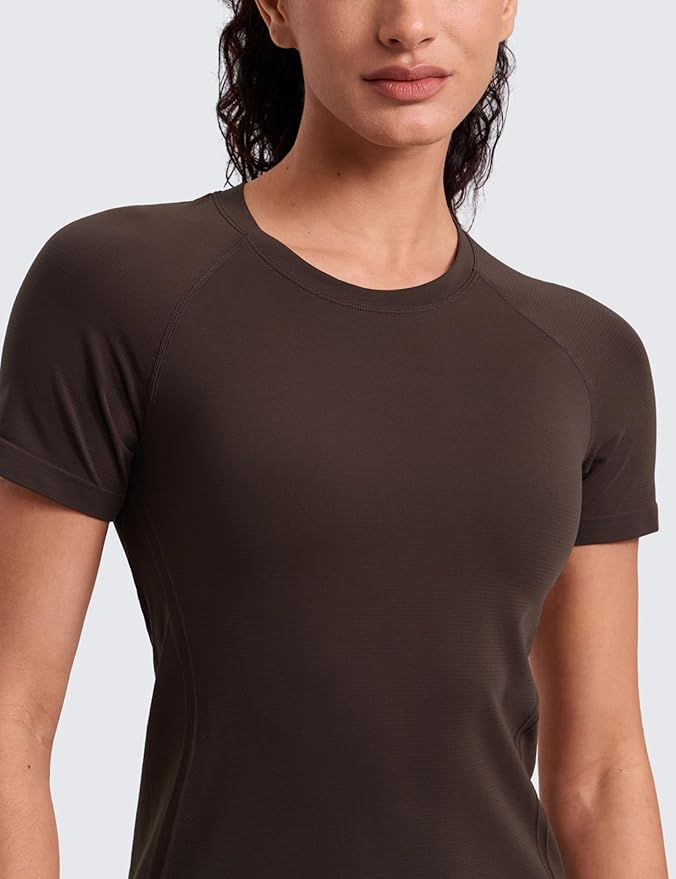 CRZ YOGA Seamless Workout Tops for Women Hip Length - Athletic Running Gym Yoga Short Sleeve Shirts Breathable Crewneck Tees