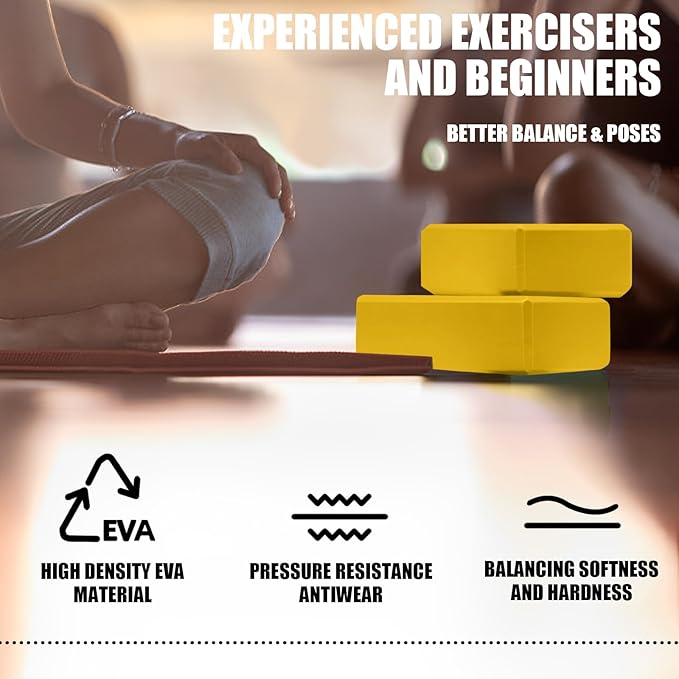 2 Pcs Yoga Blocks, 9"x6"x3" Foam Blocks Yoga Props for Pilates Stretching and Meditation Exercise Blocks Lightweight Yoga Essentials