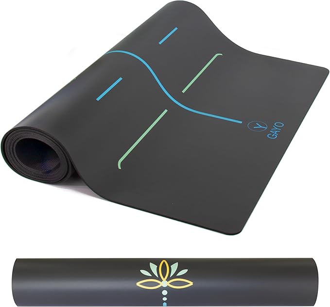 Y O Gayo Eco Balance Yoga Mat with Carry Strap – Superior Grip, Non-Slip, Durable & Lightweight, Sustainable Natural Rubber Mat with Alignment Lines