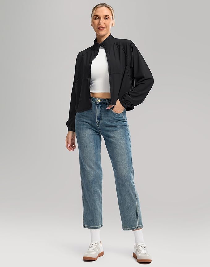 Soothfeel Women's Athletic workout Jacket Lightweight UPF 50+ Long Sleeve Sun Protection Shirts Zip Up Cropped Hiking Tops