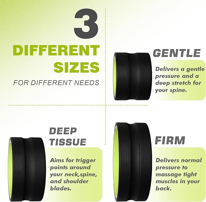 Back Roller Wheel - 3 Pack Yoga Foam Roller for Physical Therapy & Back Stretcher, Deep Tissue Massage for Pain Relief & Stretching | Green.