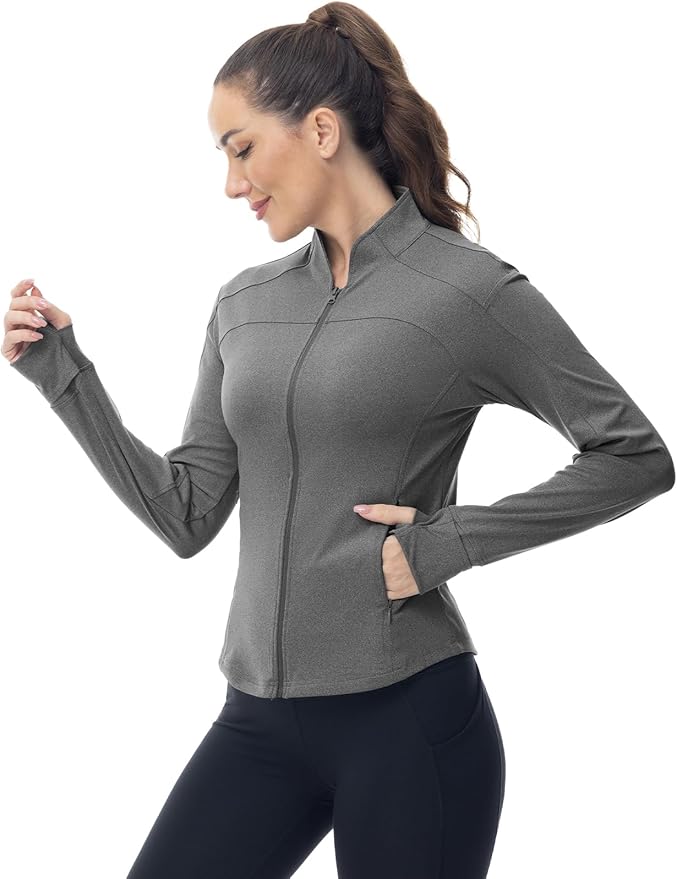 Gopune Women's Workout Athletic Jacket Lightweight Zip Up Yoga Slim Fit Tops with Pockets