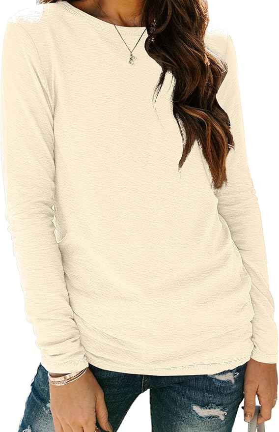 AUTOMET Women‘s Basic Long Sleeve Crewneck, Plus Size Winter & Spring Top, Casual Fall Tee for Teacher & Everyday Outfits