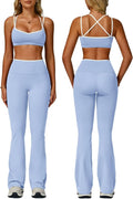 ABOCIW Workout Sets for Women 2 Piece Color Block Strappy Sports Bra High Waist Flare Leggings Gym Yoga Pilates Outfits
