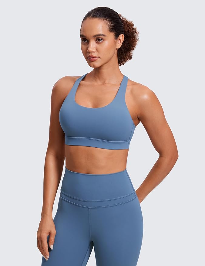 CRZ YOGA Naked Feeling Strappy Padded Sports Bras for Women - Fitness Workout Top Criss Cross Back Yoga Cami