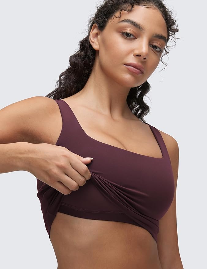 CRZ YOGA Butterluxe Square Neck Crop Tank Tops for Women - Workout Longline Sports Bras Padded Yoga Camisole