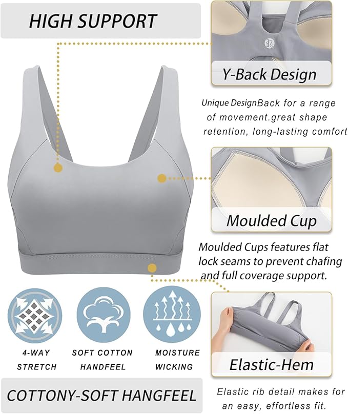 RUNNING GIRL Sports Bra for Women High Support, Molded Cup High Impact Sports Bras for Women with Sewn in Pads