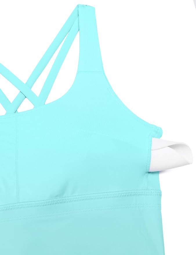 CRZ YOGA Naked Feeling Strappy Longline Sports Bras for Women - Medium Impact Criss Cross Yoga Padded Workout Crop Top