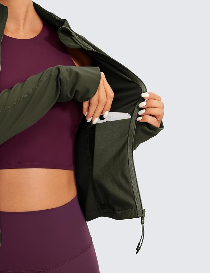 CRZ YOGA Butterluxe Waist Length Jackets for Women - Full Zip Athletic Track Tops with Thumb Holes Pockets