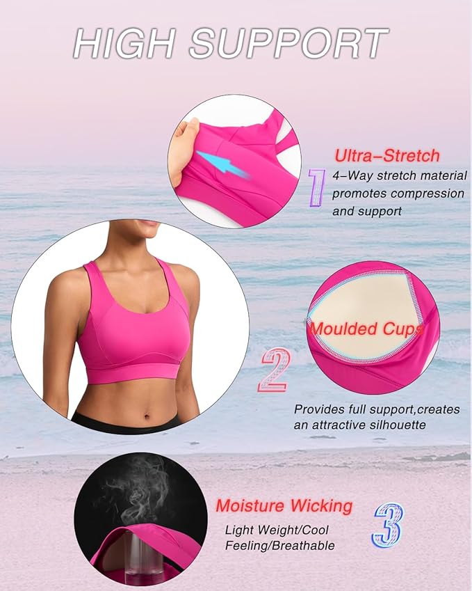 RUNNING GIRL Sports Bras for Women High Support,Racerback High Impact Grey Sports Bra Moulded Cup Workout Bra Push up