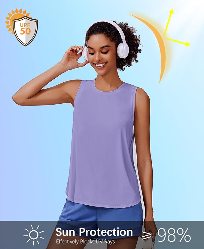 PINSPARK Workout Tank Tops Woman UPF 50+ Yoga Tanks Quick Dry Sleeveless Gym Shirts with Side Slits Loose Fit Athletic Top