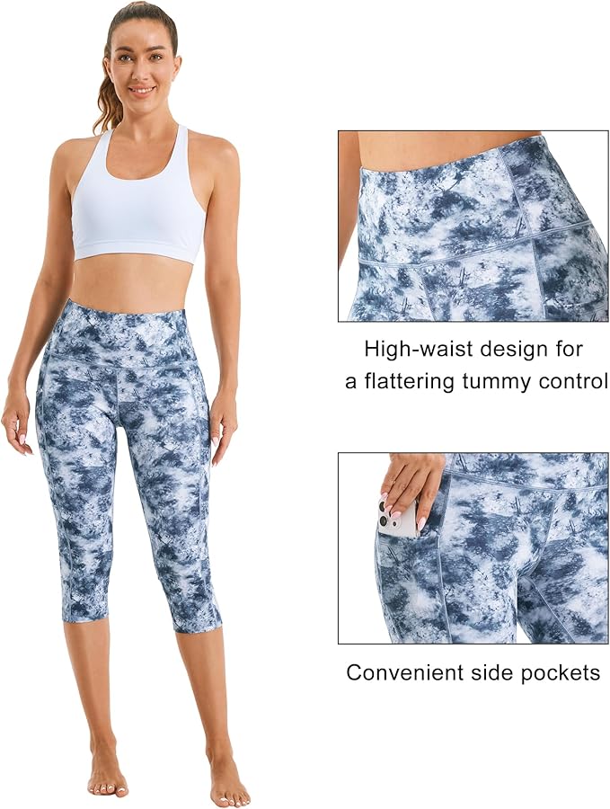 Stelle Women's Capri Yoga Pants with Pockets Essential High Waisted Leggings for Workout