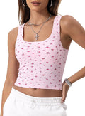 Danysu Women Rib Tank Top Padded Workout Top Square Neck Crop Tank Fitted Basic Cami Tops