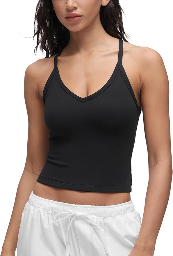 CRZ YOGA Butterluxe Soft Double Lined V Neck Tank Tops for Women - Yoga Casual Camisole Racerback Tight Sleeveless Shirt