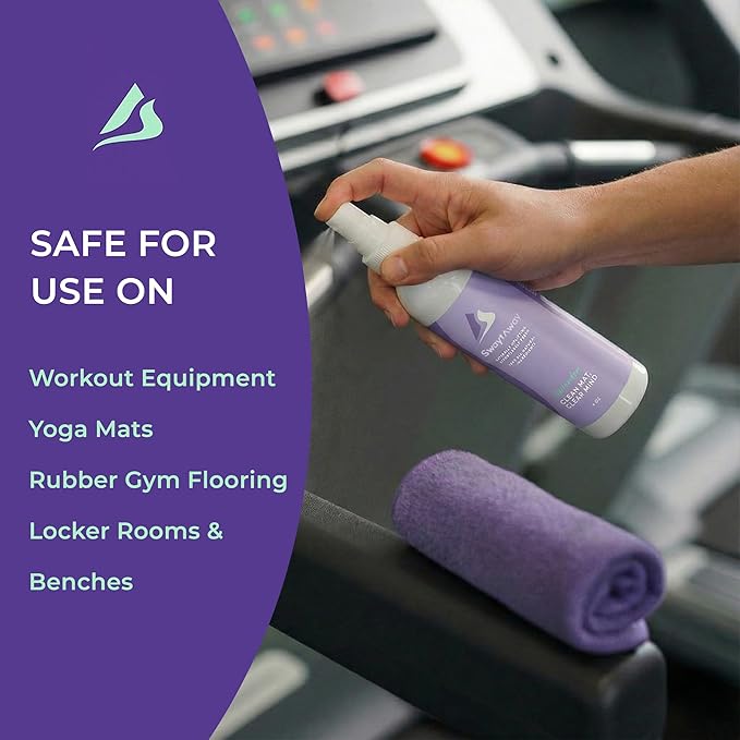 SwaytAway Fitness Mat Mist – 4oz Travel Size Yoga Mat Spray with Towel - (Pack of 2) – Aromatherapy-Inspired Lavender and Patchouli Blend – Plant-Based, No Rinse, Refreshes & Deodorizes