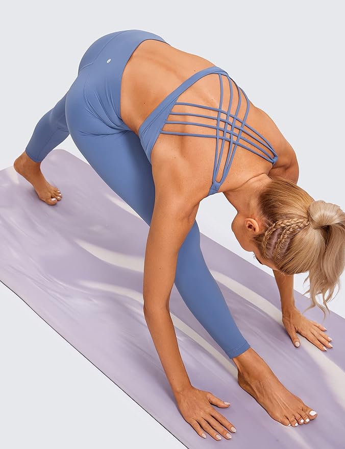 CRZ YOGA Naked Feeling Strappy Sports Bras for Women - Criss Cross Back Wireless Padded Cami Yoga Workout Top