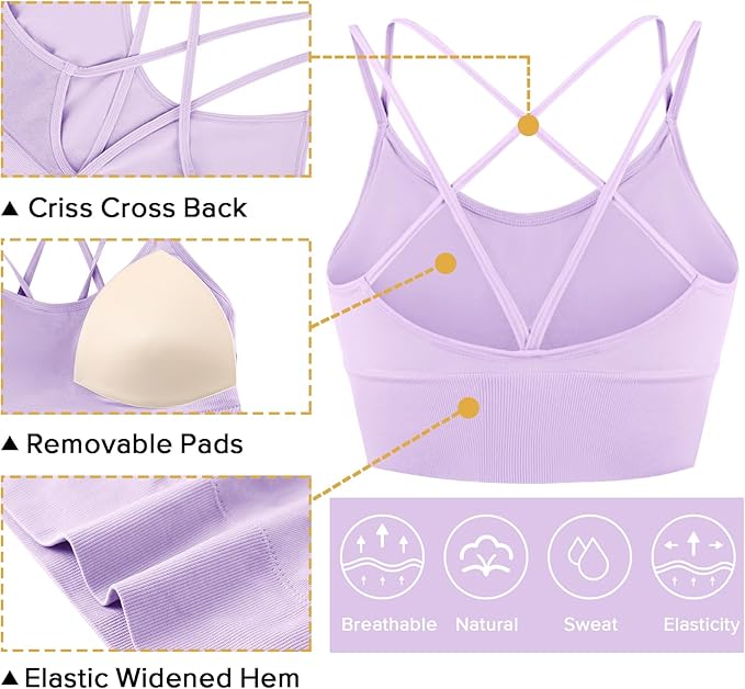 Sykooria 3 Pack Strappy Sports Bra for Women Sexy Crisscross for Yoga Running Athletic Gym Workout Fitness Tank Tops