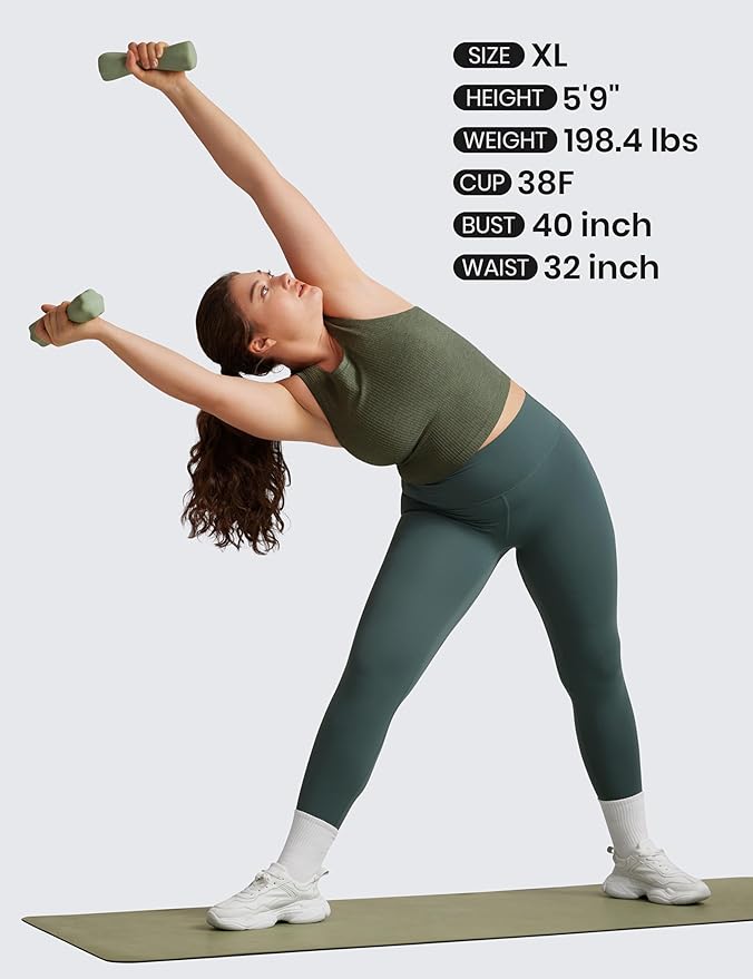 CRZ YOGA Seamless Ribbed High Neck Crop Tank Tops for Women - Longline Racerback Padded Sports Bras
