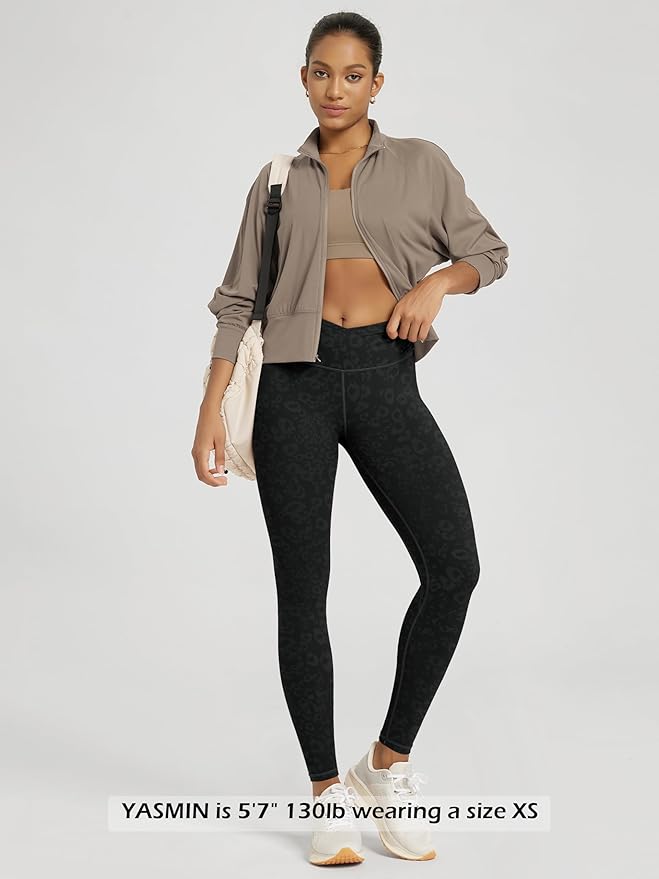 ODODOS Women's Cross Waist Yoga Leggings with Inner Pocket, 23"/25"/28" Gathered Crossover Workout Yoga Pants
