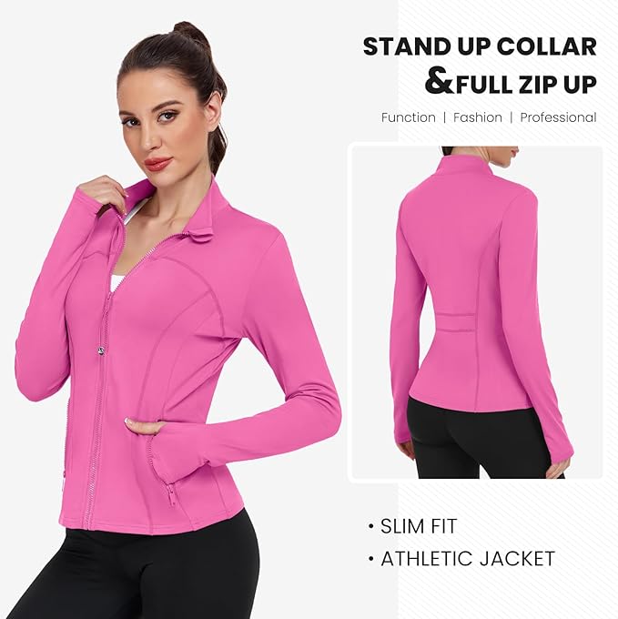 Women's Workout Jackets Full Zip Running Yoga Jackets Lightweight Athletic Clothes with Thumb Holes