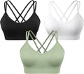 VEQKING Women's Cross Back Sports Bra Padded Strappy Medium Support Yoga Bra for Workout Fitness 3 Pack