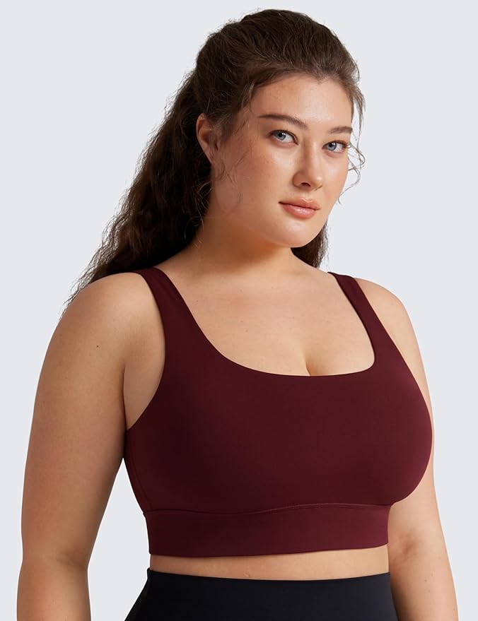 CRZ YOGA Butterluxe U Back Longline Sports Bras for Women - Scoop Neck Padded Yoga Workout Crop Top with Built in Pads