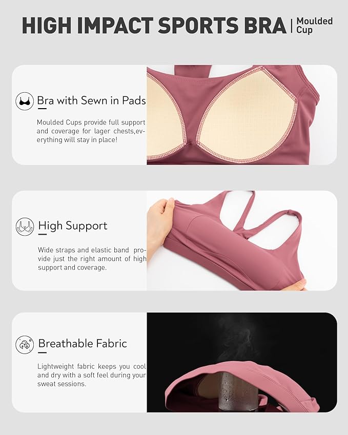 RUNNING GIRL Sports Bras for Women High Support,Racerback High Impact Grey Sports Bra Moulded Cup Workout Bra Push up