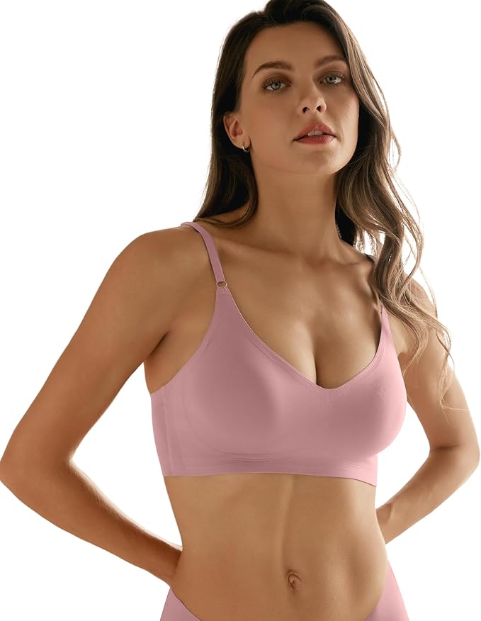 DEANGELMON V Neck Bra Padded Seamless Adjustable Straps Bralettes Everyday Basic Sleeping Bras Multiple Pack