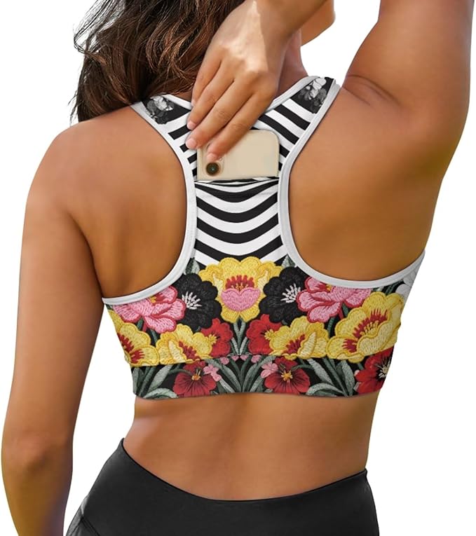4 Piece Gym Sets Women Racerback Sports Bra with Back Pocket, Matching Flare Yoga Pants And Sweatband