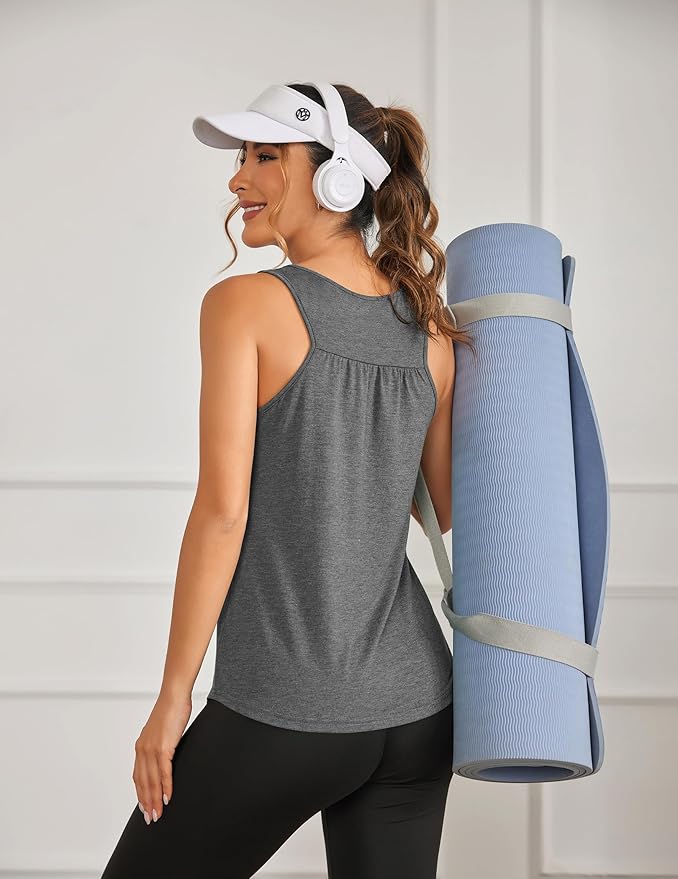 PINSPARK Workout Tops for Women Racerback Tank Tops Sleeveless Athletic Running Shirts Lightweight Yoga Gym Tank,2 Pack S-3XL