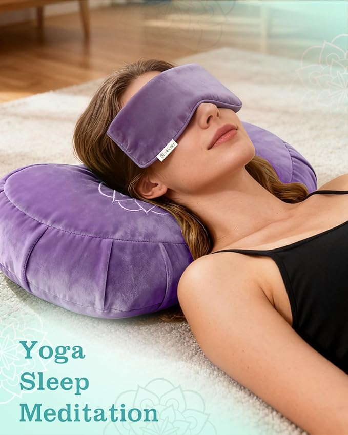 Hihealer Premium Meditation Cushion - Comfortable Floor Pillow for Adult Traditional Crescent Meditation Pillow Yoga Buckwheat Bolster (Purple)