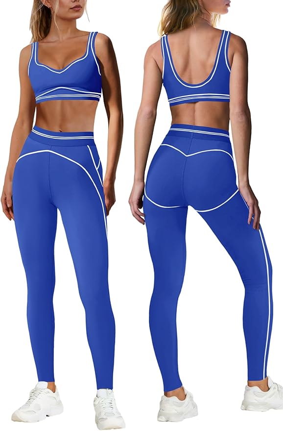 Nirovien Womens 2 Piece Workout Sets Athletic Yoga Sets Pilates Gym Outfits Butt Lifting Leggings and Sports Bra