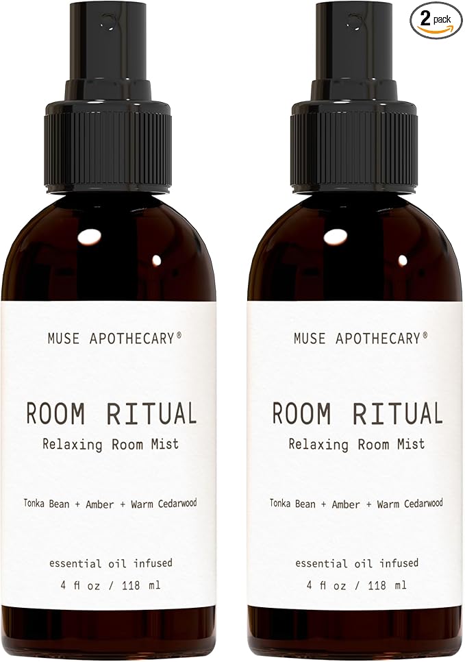 Muse Apothecary Room Ritual - Aromatic and Relaxing Room Mist, Infused with Natural Essential Oils - 4oz, Tonka Bean + Amber + Warm Cedarwood - 2 Pack