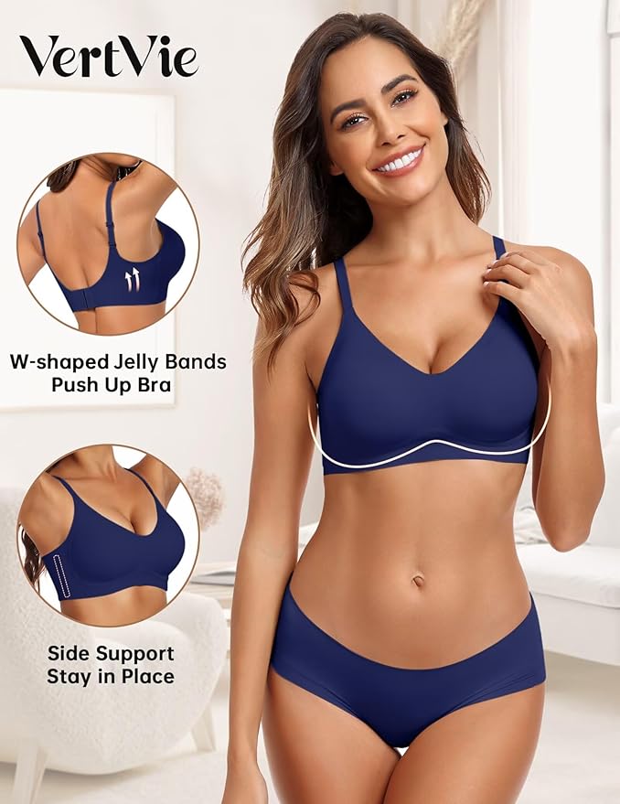 Vertvie Womens Seamless Jelly Bras No Underwire Comfort Push Up Bras Buttery Soft Wireless Bralette Full Coverage Sports Bra