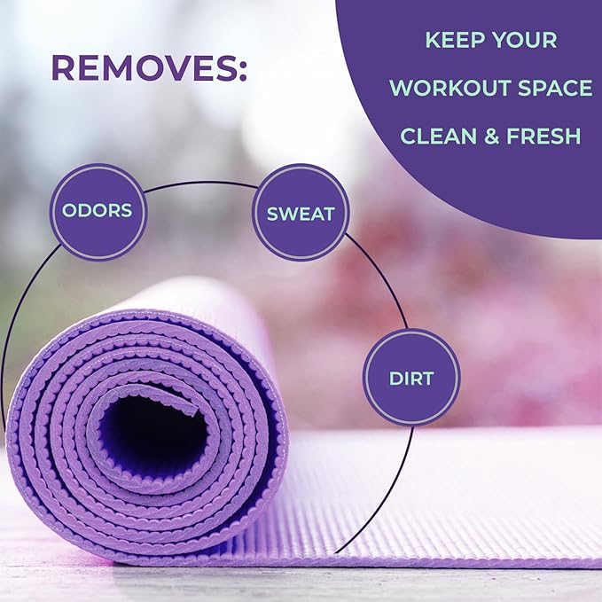 SwaytAway Travel Yoga Mat Cleaner Spray & Towel Kit, 4oz – Non Slip, No Rinse Plant-Based Lavender Essential Oil Mist for Gym, Pilates & Hot Yoga – Made in USA