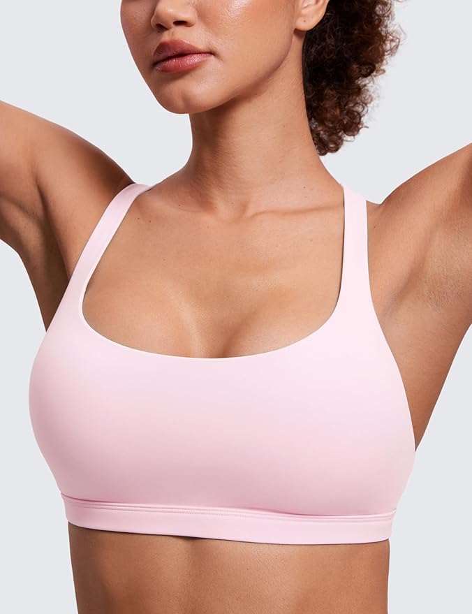 CRZ YOGA Naked Feeling Strappy Sports Bras for Women - Criss Cross Back Wireless Padded Cami Yoga Workout Top