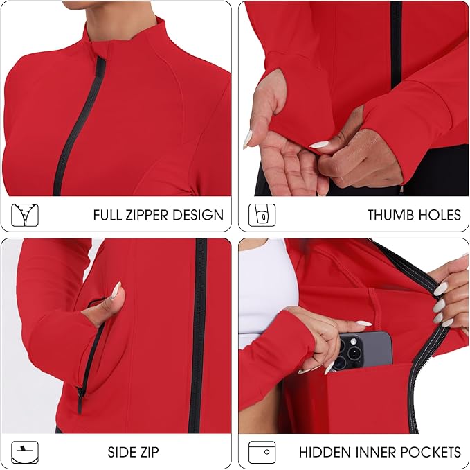 Workout Jackets for Women Lightweight Running Sweat Jackets Full Zip Up Exercise Yoga Athletic Clothes with Pockets