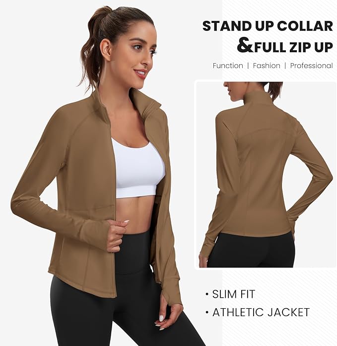 Women's Athletic Jackets Lightweight Sport Workout Jackets Zip Up Running Jackets with Thumb Holes for Gym Yoga