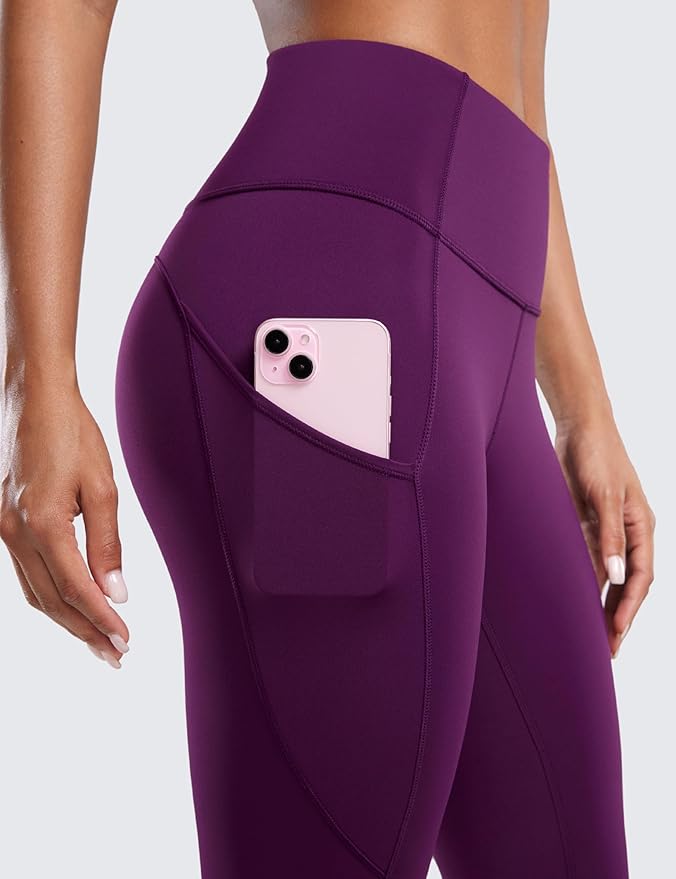 CRZ YOGA Naked Feeling Workout Leggings Pockets 25'' - High Waisted Womens Yoga Pants Running Tights