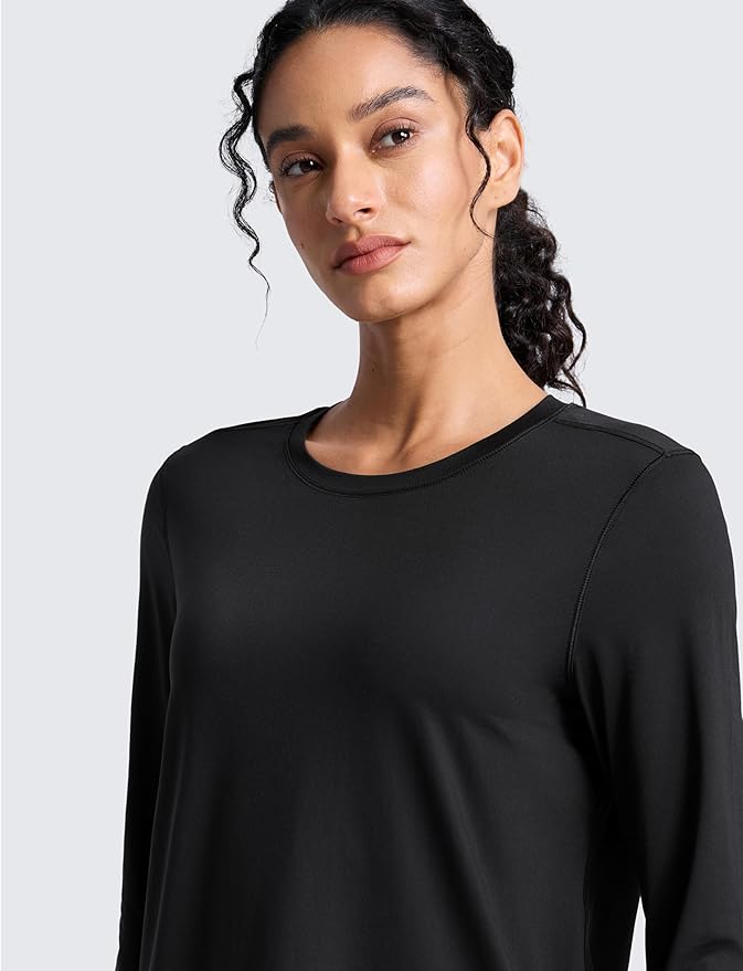 CRZ YOGA Lightweight Workout Long Sleeve Shirts for Women - Gym Running Fall Athletic Training T-Shirts High Neck Tops