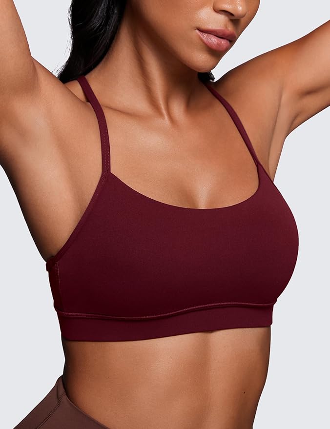 CRZ YOGA Butterluxe Y Back Sports Bras for Women - Padded Racerback Low Impact Spaghetti Thin Strap Workout Yoga Top