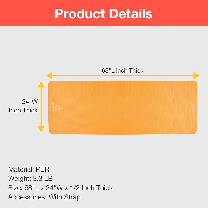 PRIMASOLE Yoga Mat Eco-Friendly Material 1/2 inch Non-Slip Yoga Pilates Fitness at Home & Gym 4 Colors with Carrying Case & Strap