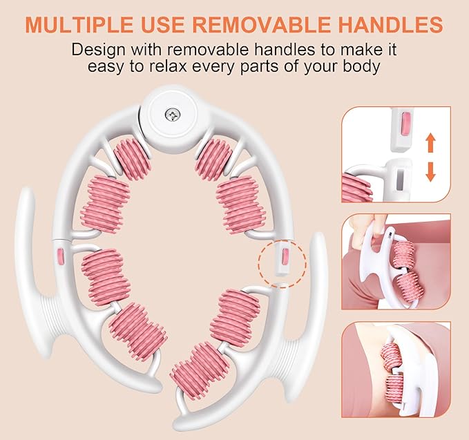 KESHWELL Massage Roller, Cellulite Massage Tool,Cellulite Remover for Legs,Foam Muscle Roller for Deep Relax,Manual Massage Stick with Detachable Rollers for Leg,Neck,Back, Arm,Thigh.Pink